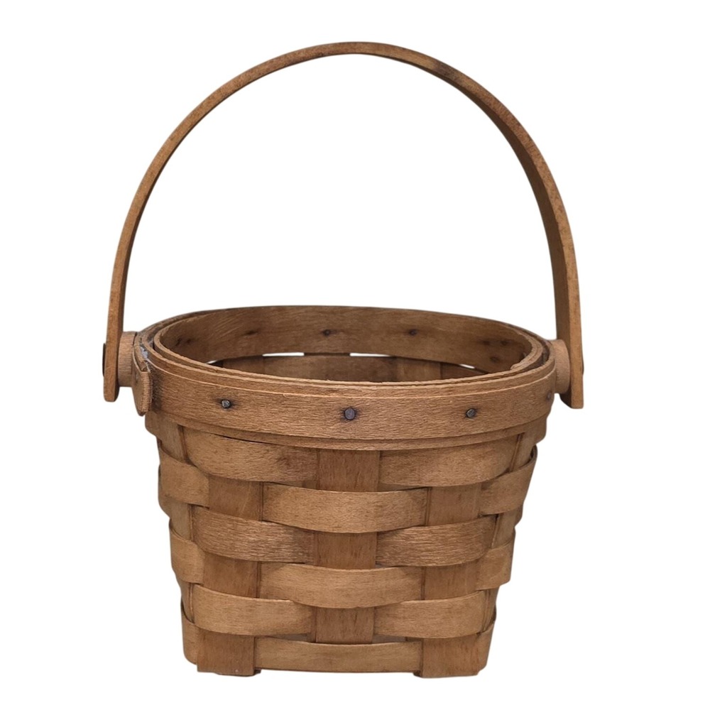 Longaberger 1994 Handwoven Round Basket‎ with Handle Dresden Ohio USA Vintage